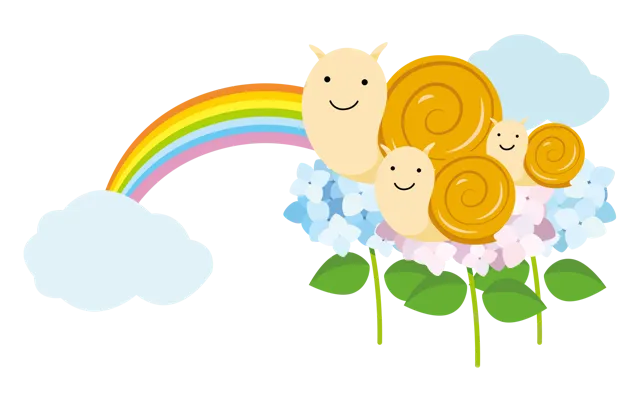 虹とカタツムリ イラスト | 梅雨・６月 | 無料・商用利用可 | RASEAC-007-01-C | 無料素材ペペロ