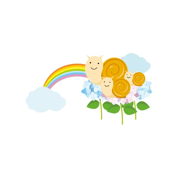 虹とカタツムリ イラスト | 梅雨・６月 | 無料・商用利用可 | RASEAC-007-C | 無料素材ペペロ