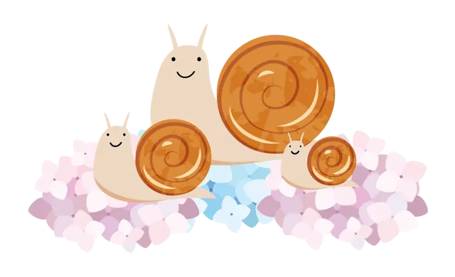 紫陽花とカタツムリ イラスト | 梅雨・６月 | 無料・商用利用可 | RASEAC-010-01-C | 無料素材ペペロ