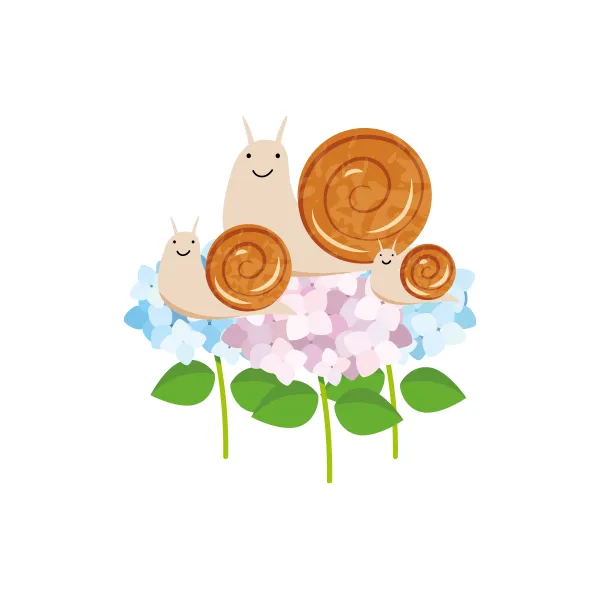 紫陽花とカタツムリ イラスト | 梅雨・６月 | 無料・商用利用可 | RASEAC-011-C | 無料素材ペペロ
