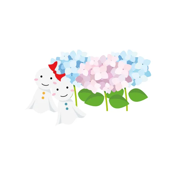 てるてる坊主と紫陽花 イラスト | 梅雨・６月 | 無料・商用利用可 | RASEAC-013-C | 無料素材ペペロ
