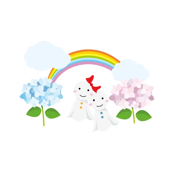 虹とてるてる坊主 イラスト | 梅雨・６月 | 無料・商用利用可 | RASEAC-015-C | 無料素材ペペロ